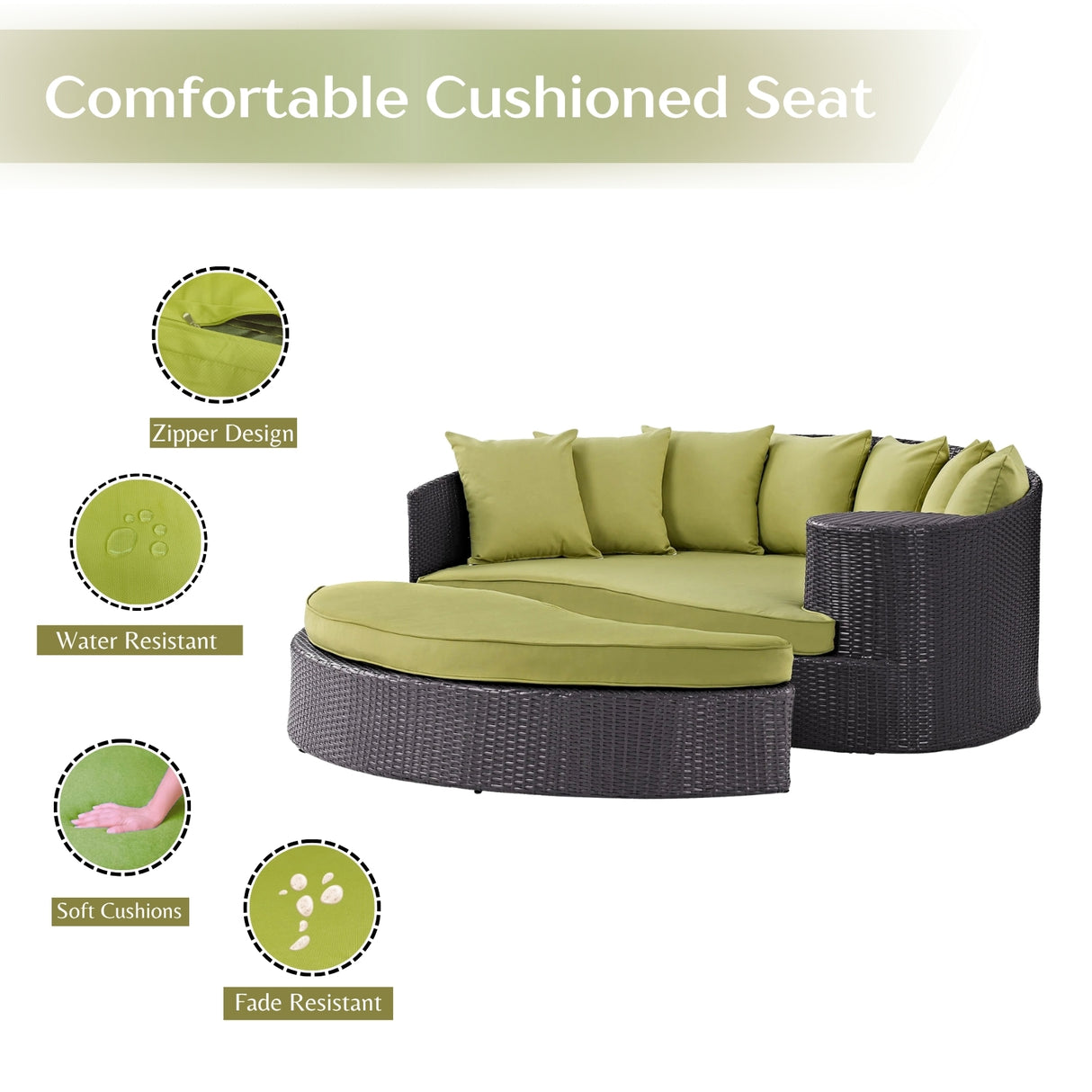 Outdoor Rattan Wicker Daybed (Dark Brown & Green)
