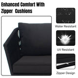 Outdoor Black Rope L-Shape All Weather Sectional Sofa Set