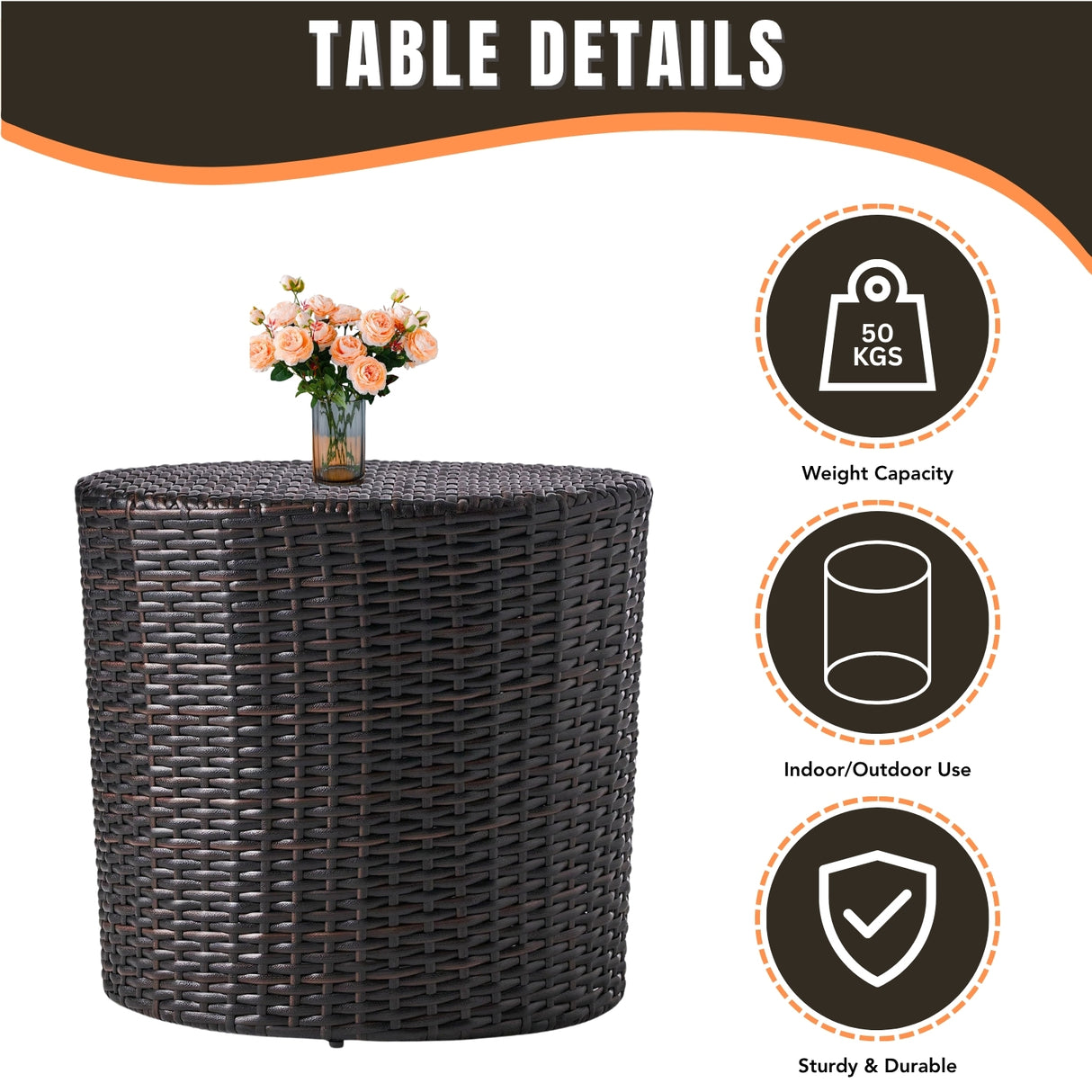 Dark Brown Wicker Garden Bistro End Table