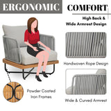 Outdoor 6-Piece Rope Woven Conversation Sofa Set with Wooden Top Table
