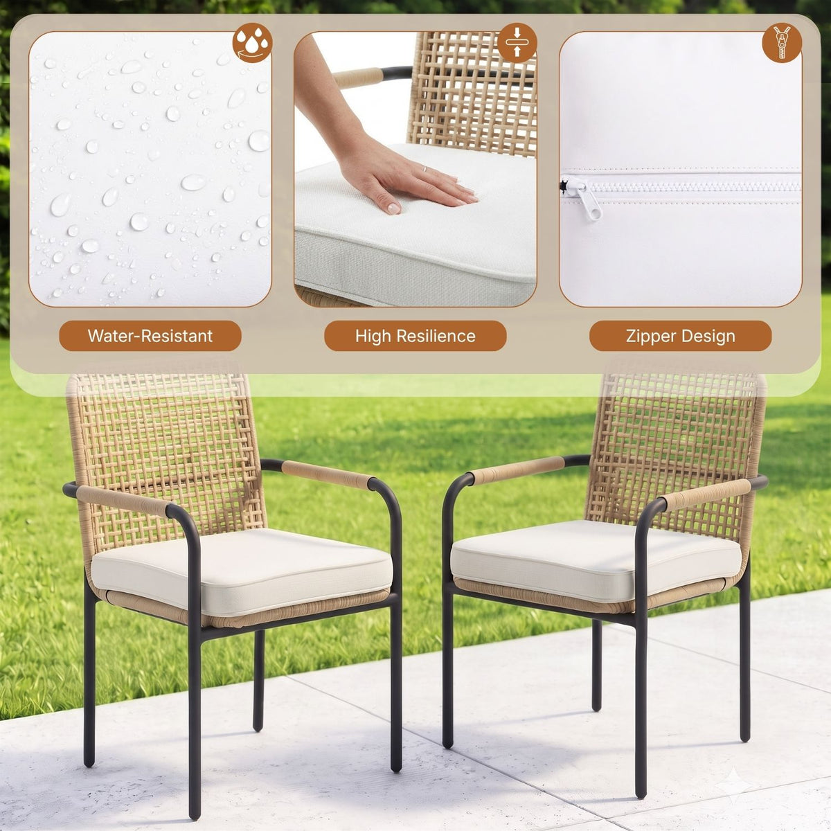 2-Piece Outdoor Rattan Wicker Patio Chairs
