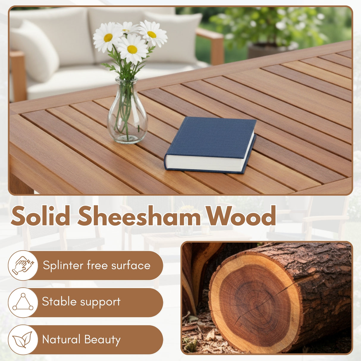 Outdoor Wicker 4-Piece Sofa Set with Solid Sheesham Wood Frames