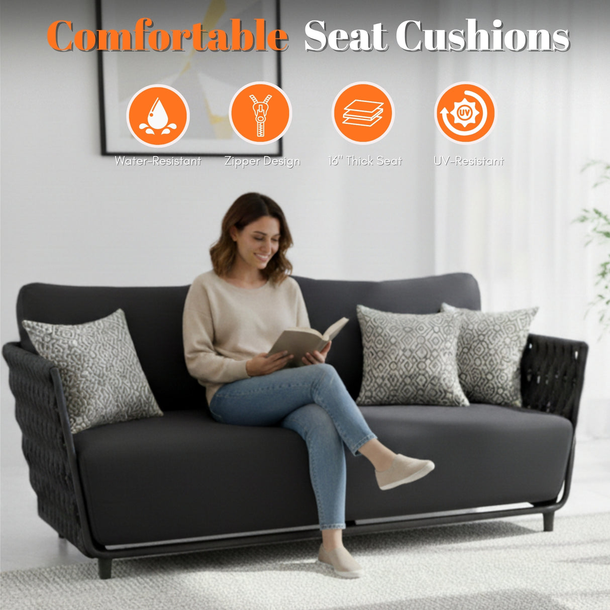 4-Piece Outdoor Rope Sofa Set (Grey)