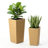 2-Piece Outdoor Rattan Wicker Tall Square Planters (Beige)
