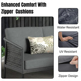 L-Shaped Patio Conversation Sofa Set with Thick Cushions & Side Table (Grey)