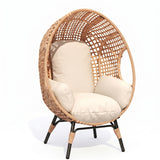 Outdoor Wicker Egg Chair with Cushions (Beige)