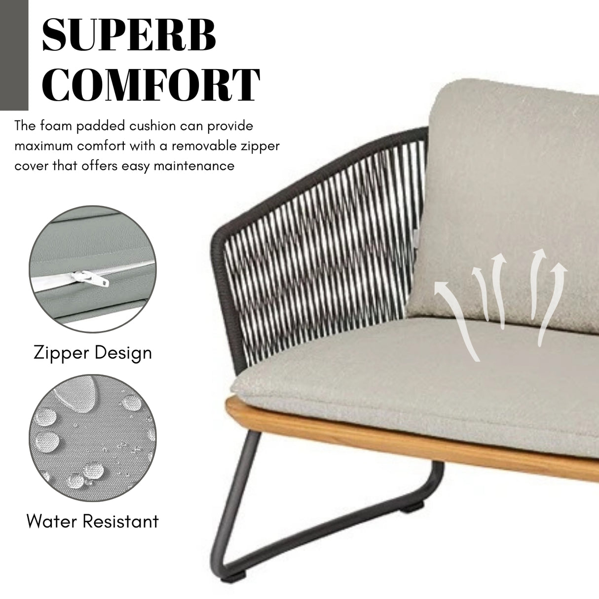 Outdoor Rope 4-Piece Sofa Set With Wooden Top Table