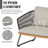 Outdoor Rope 4-Piece Sofa Set With Wooden Top Table