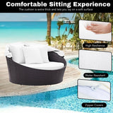 Outdoor Rattan Wicker Patio Daybed with Retractable Canopy
