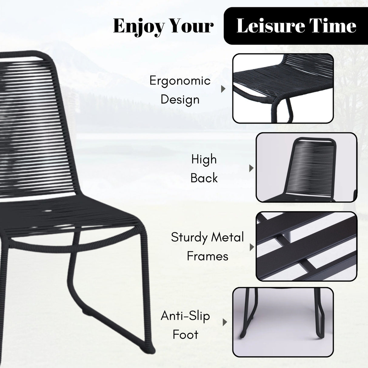 2-Piece Outdoor Rope Patio Dining Chairs