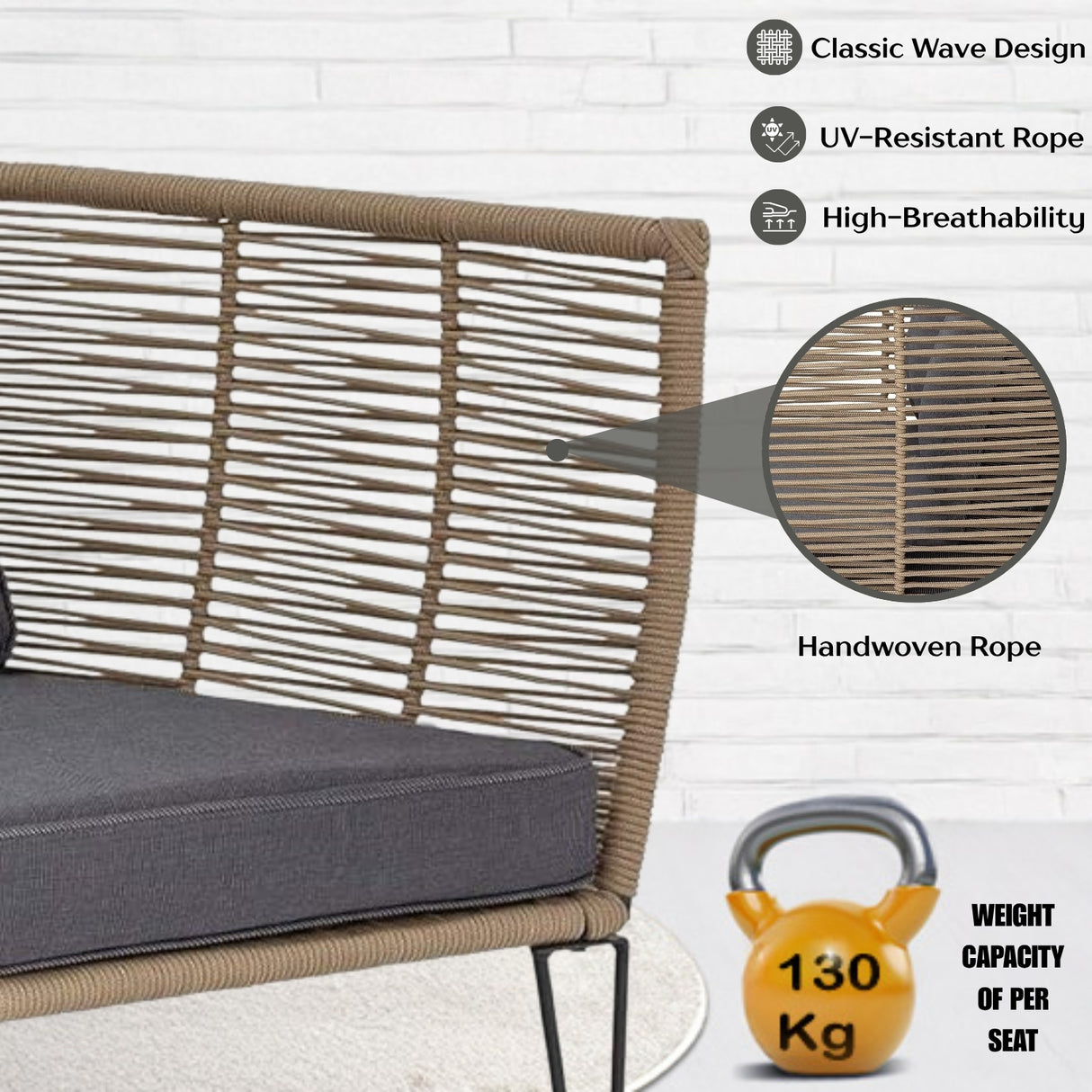 1-Piece Outdoor Rope Loveseat Sofa