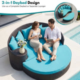 Outdoor Rattan Wicker Daybed (Dark Brown & Turquoise Blue)