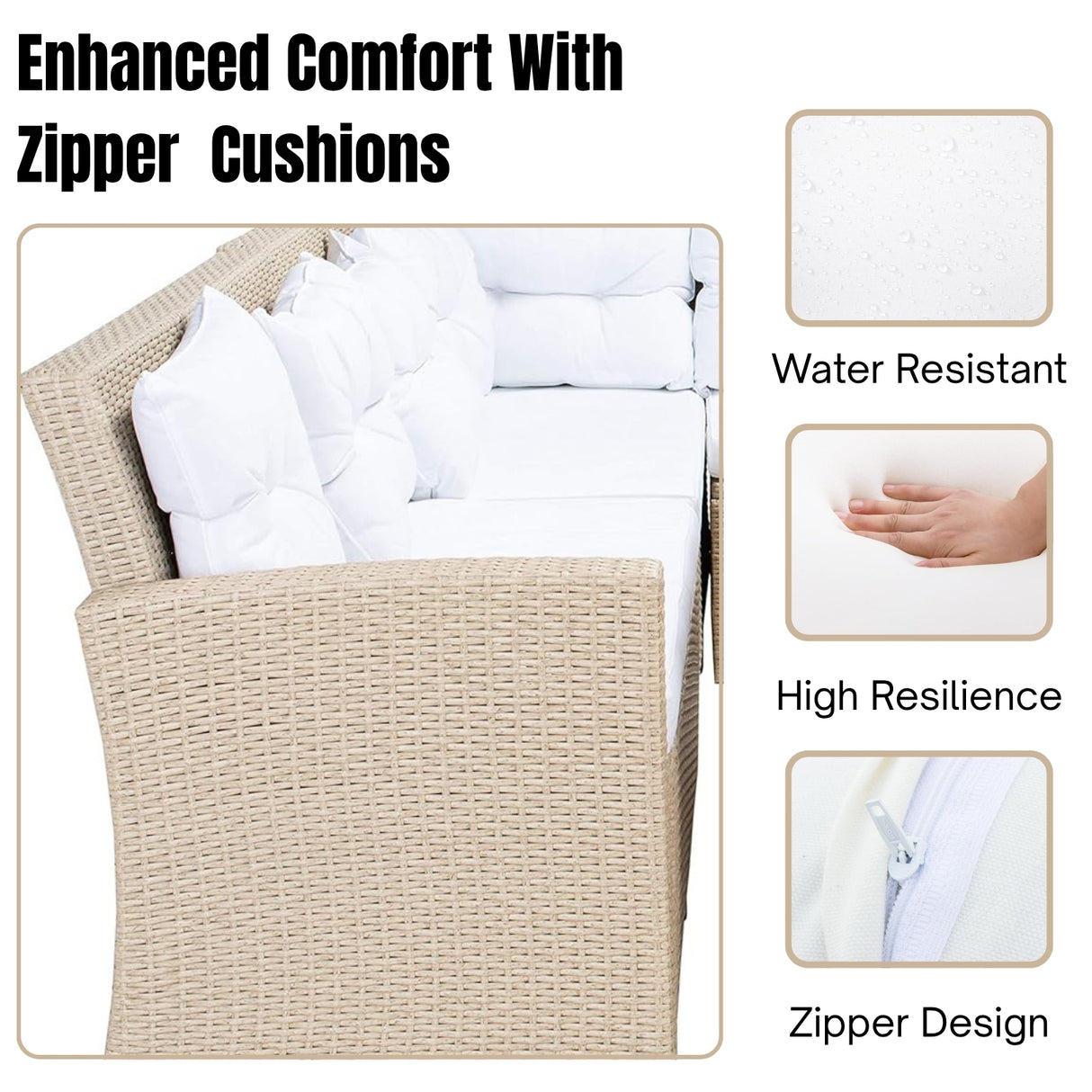 5-Piece Wicker Patio Conversation Set (Beige/White)