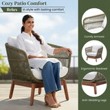 Outdoor Rope 4-Piece Patio Sofa Set with Wooden Legs & Coffee Table