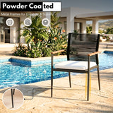 Modern Outdoor Rope Chairs with Wooden Armrests & Cushions (Black & White)