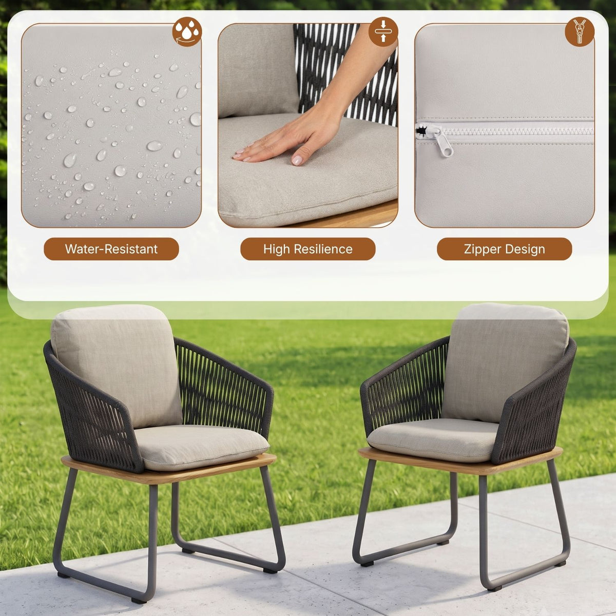 5-Piece Outdoor Patio Dining Set With Wooden Tabletop