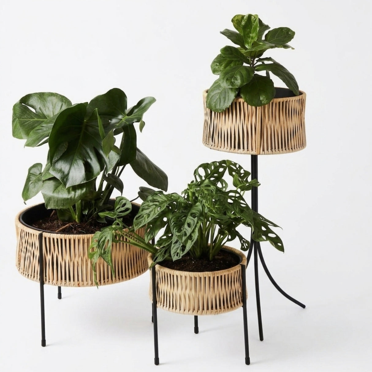 Outdoor Rattan Wicker Planter Set of 3 (Beige)