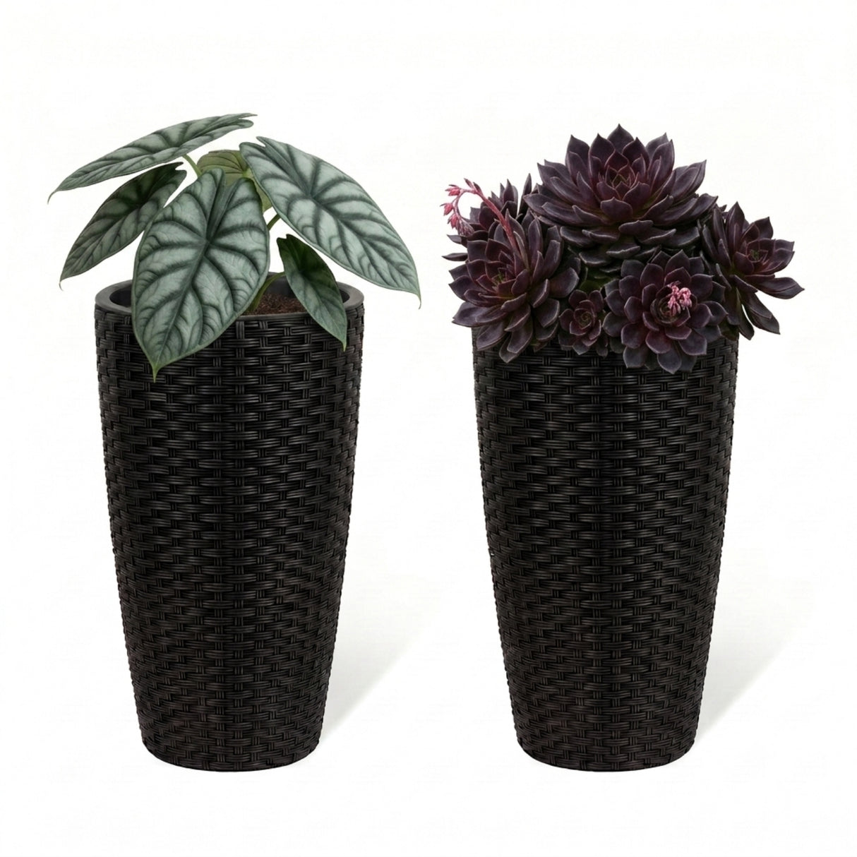 2-Piece Outdoor Wicker Planter Set (Black)
