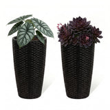 2-Piece Outdoor Wicker Planter Set (Black)