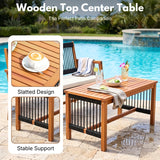 Outdoor Rope & Teak Wood 4-Piece Sofa Set (Black & White)