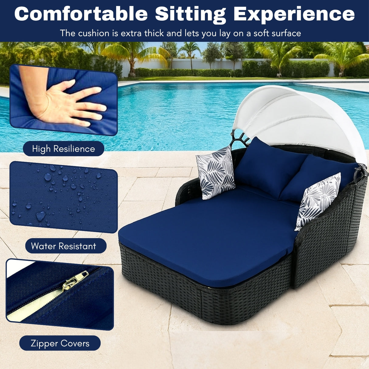 Outdoor Rattan Wicker Double Seater Canopy Daybed