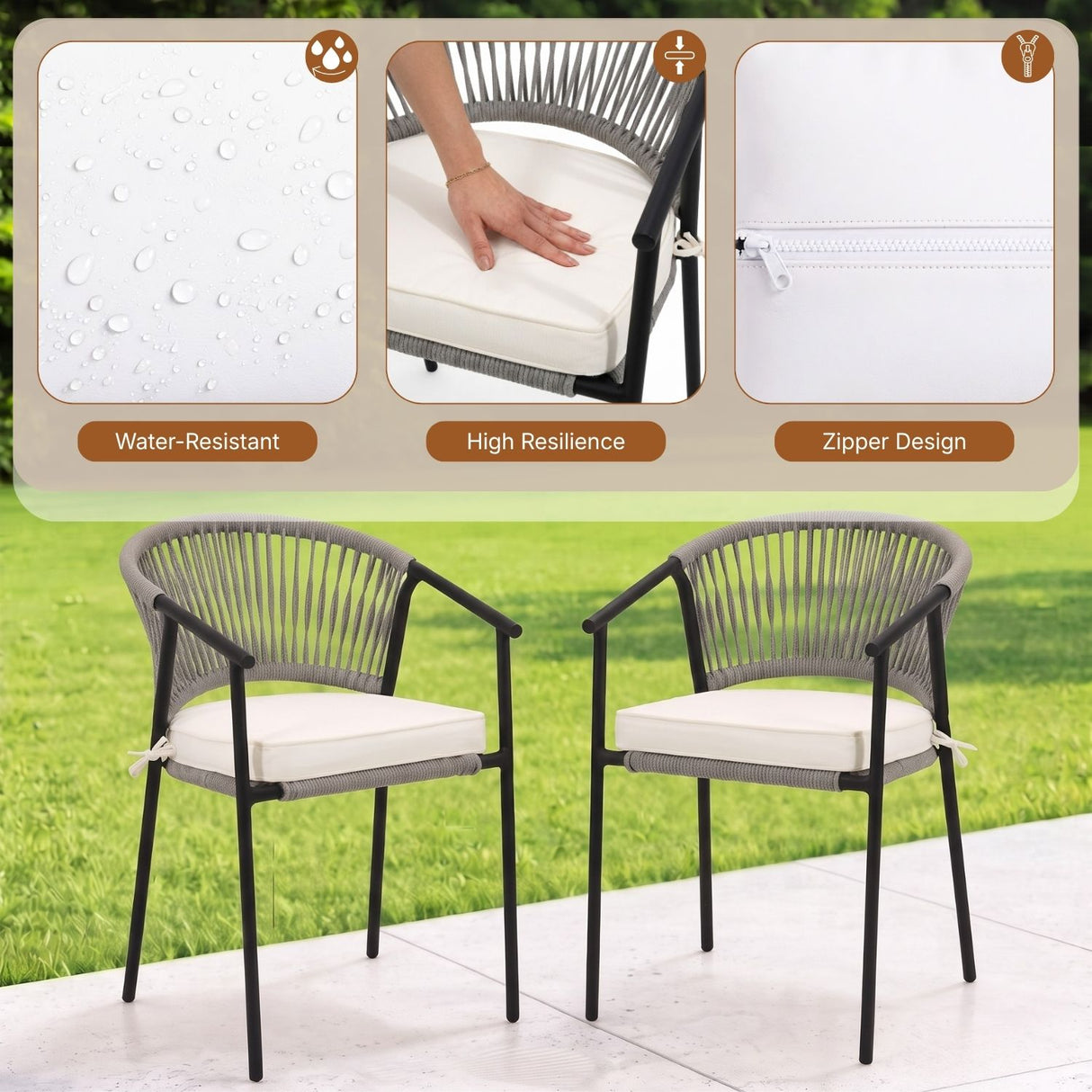 4-Piece Outdoor Rope Patio Dining Chairs