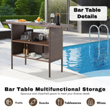 5-Piece Outdoor Rattan Wicker Bar Set with Wicker Top Table