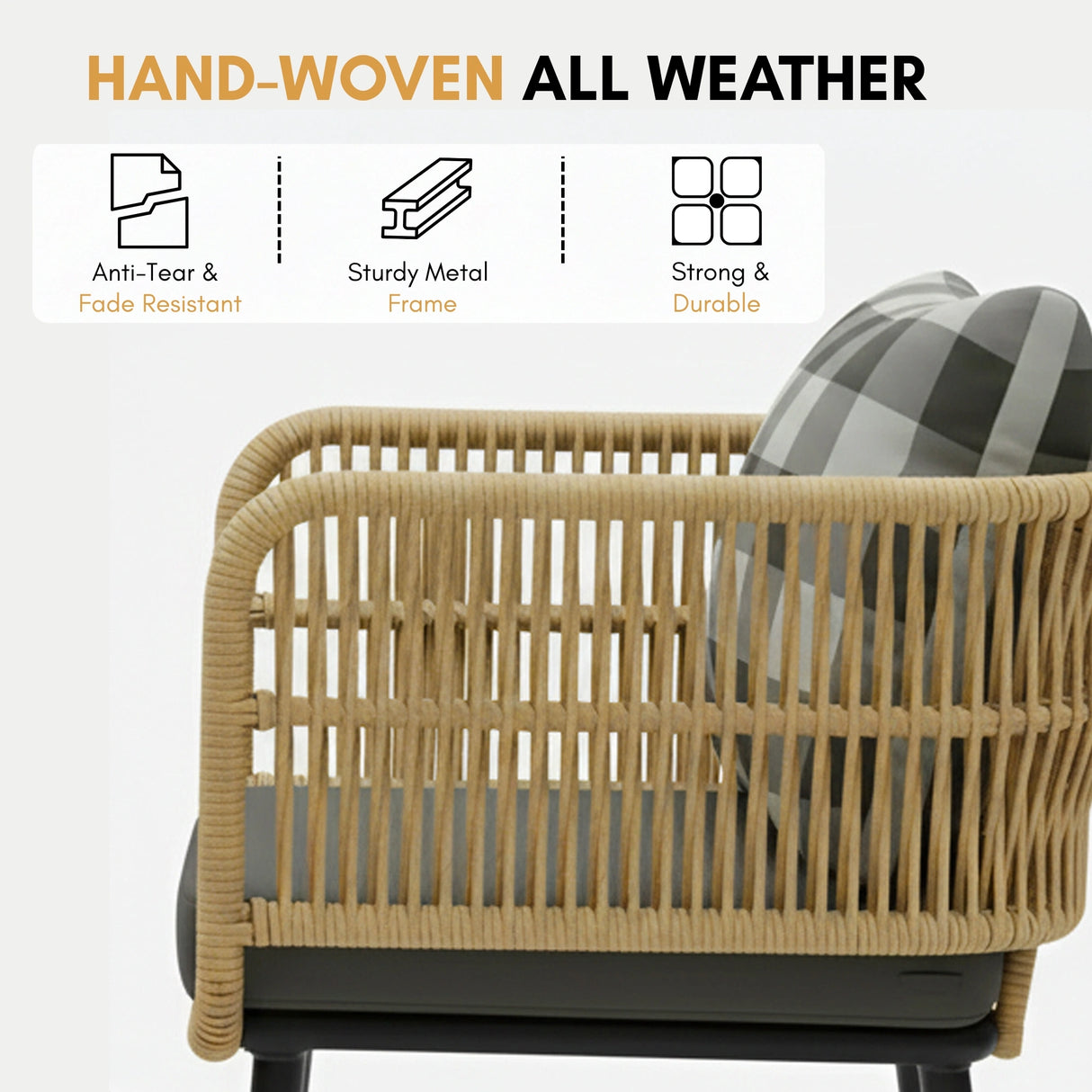 Outdoor 4-Seater Rope Conversation Set(Beige & Dark Grey)