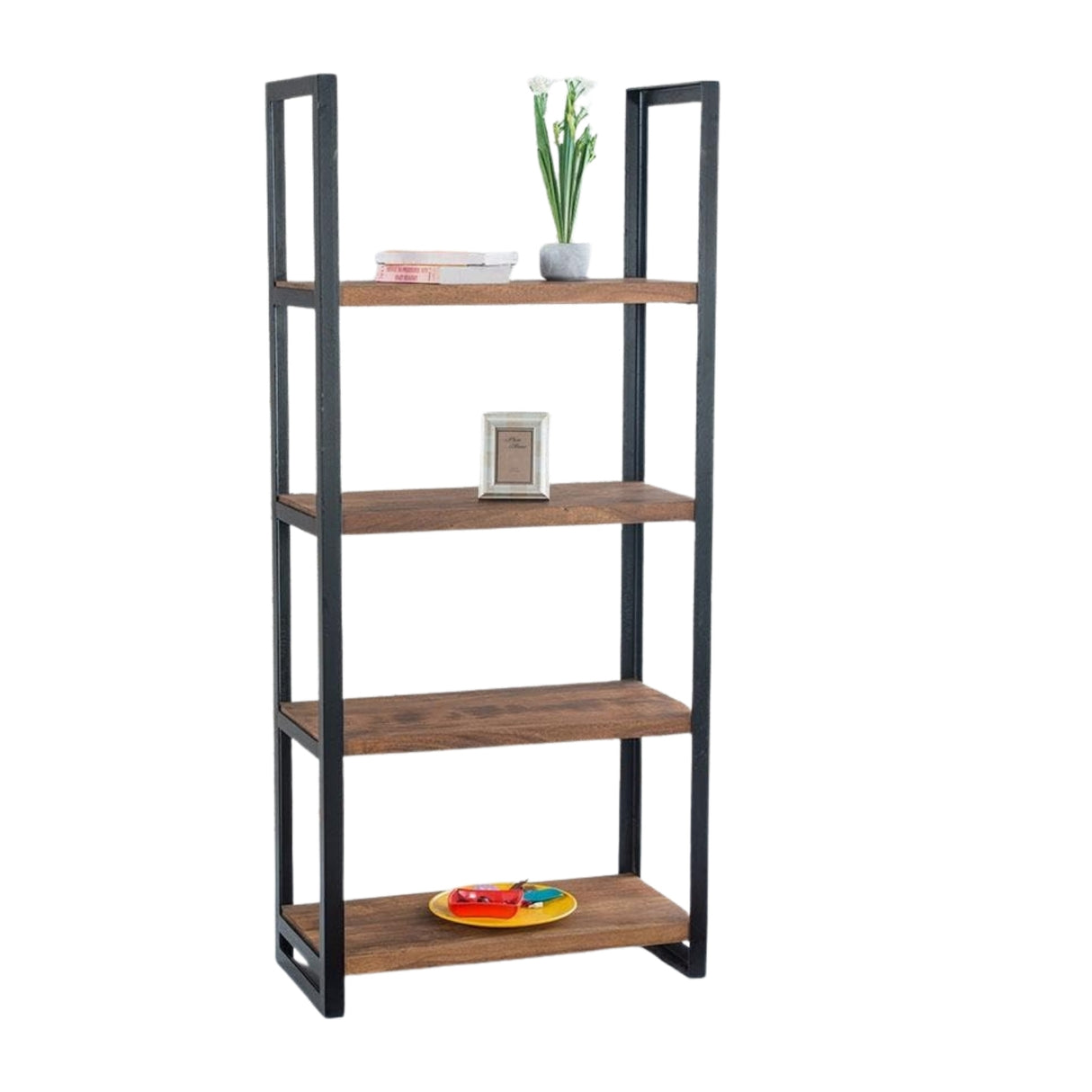 Solid Sheesham Wood 4 Tier Tall Standing Corner Open Bookcase