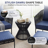 Outdoor 5 Piece Rope Patio Sofa Set (Black & Navy-Blue)