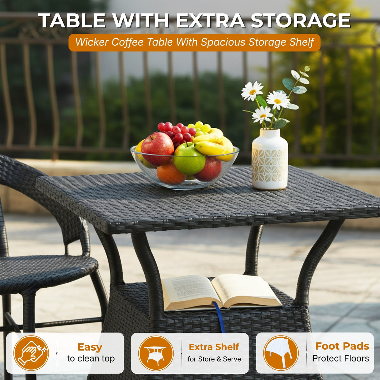 Outdoor Wicker 3 Piece Patio Bistro Set (Black)