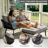 2-Piece Outdoor Rope Loveseat Sofa With Ottoman