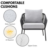 4-Piece Outdoor Rope Patio Sofa Set (Black & Off-White)