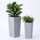 2-Piece Outdoor Rattan Wicker Tall Square Planters (Silver Grey)