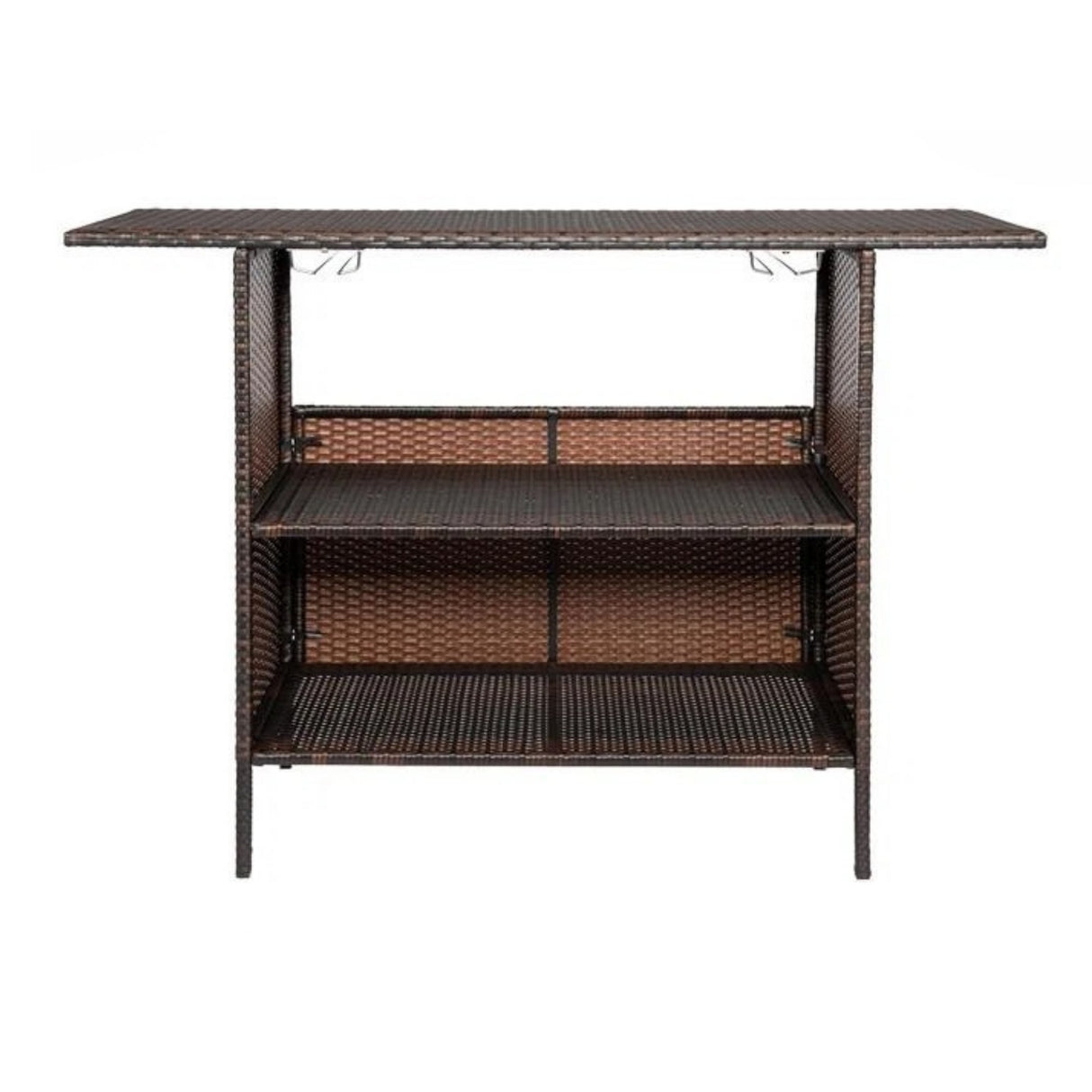 Outdoor Rattan Wicker Bar Table With Storage Selves
