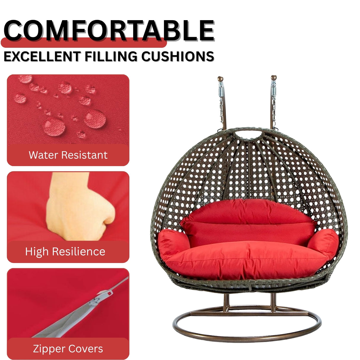 Double Seater Hanging Swing Chair (Dark Brown/Red)
