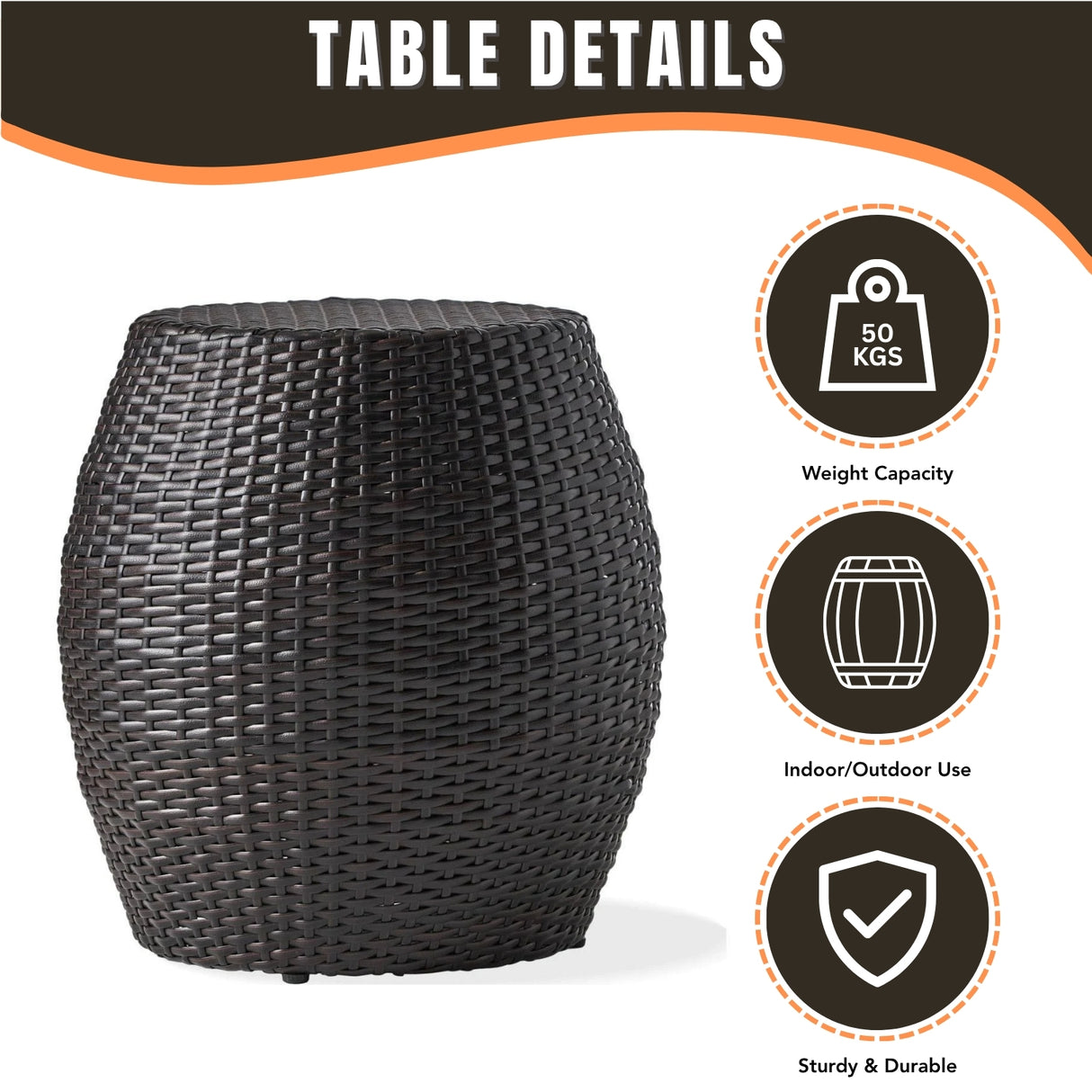 Dark Brown Rattan Damru Accent Table for Patio