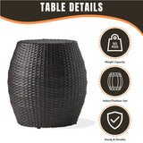 Dark Brown Rattan Damru Accent Table for Patio