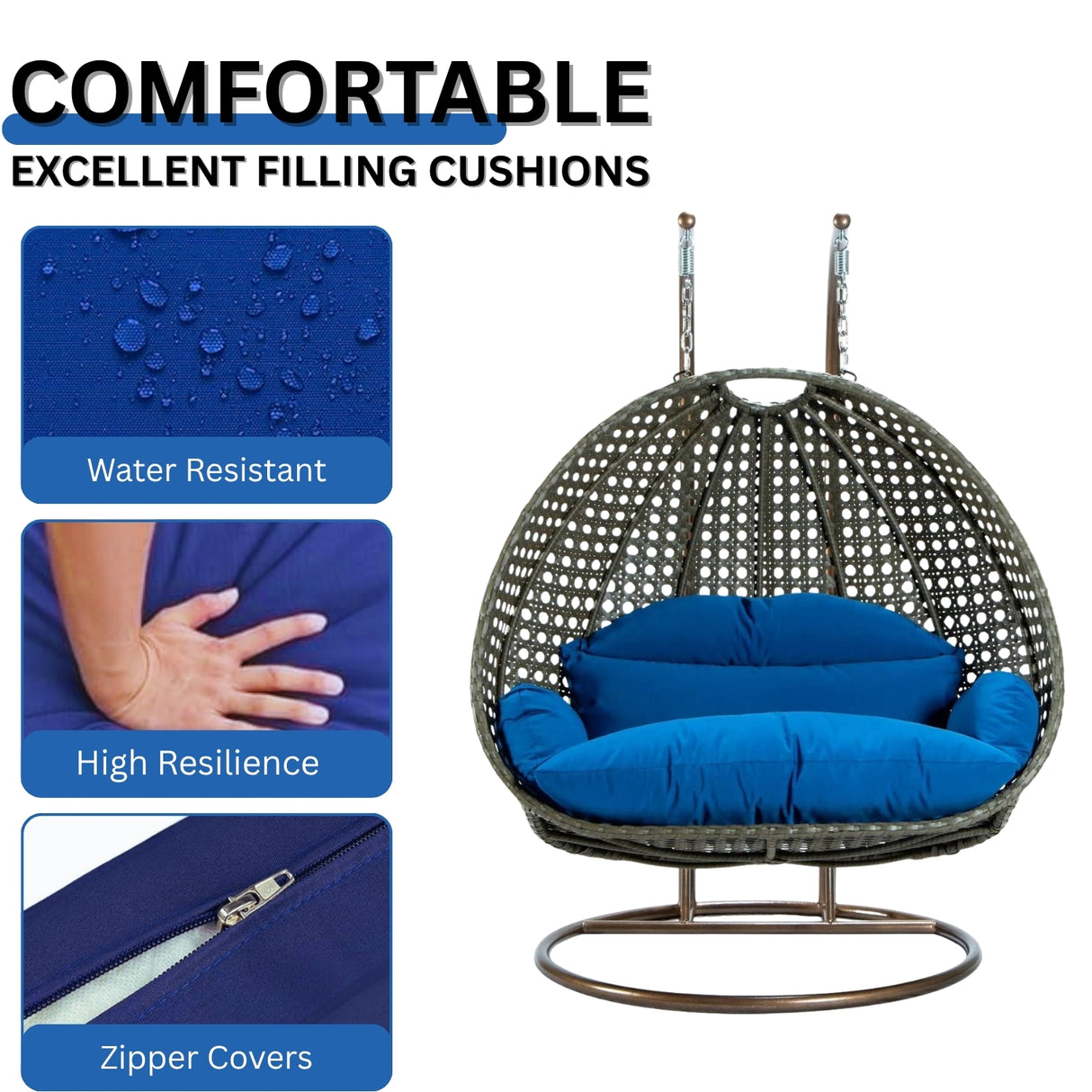 Double Seater Hanging Swing Chair (Dark Brown/Royal Blue)