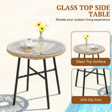 Outdoor Wicker Egg Chair with Glass Top Side Table (Beige & Cream)