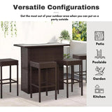 Outdoor Wicker 5-Piece Bar Set with Glass Top Table