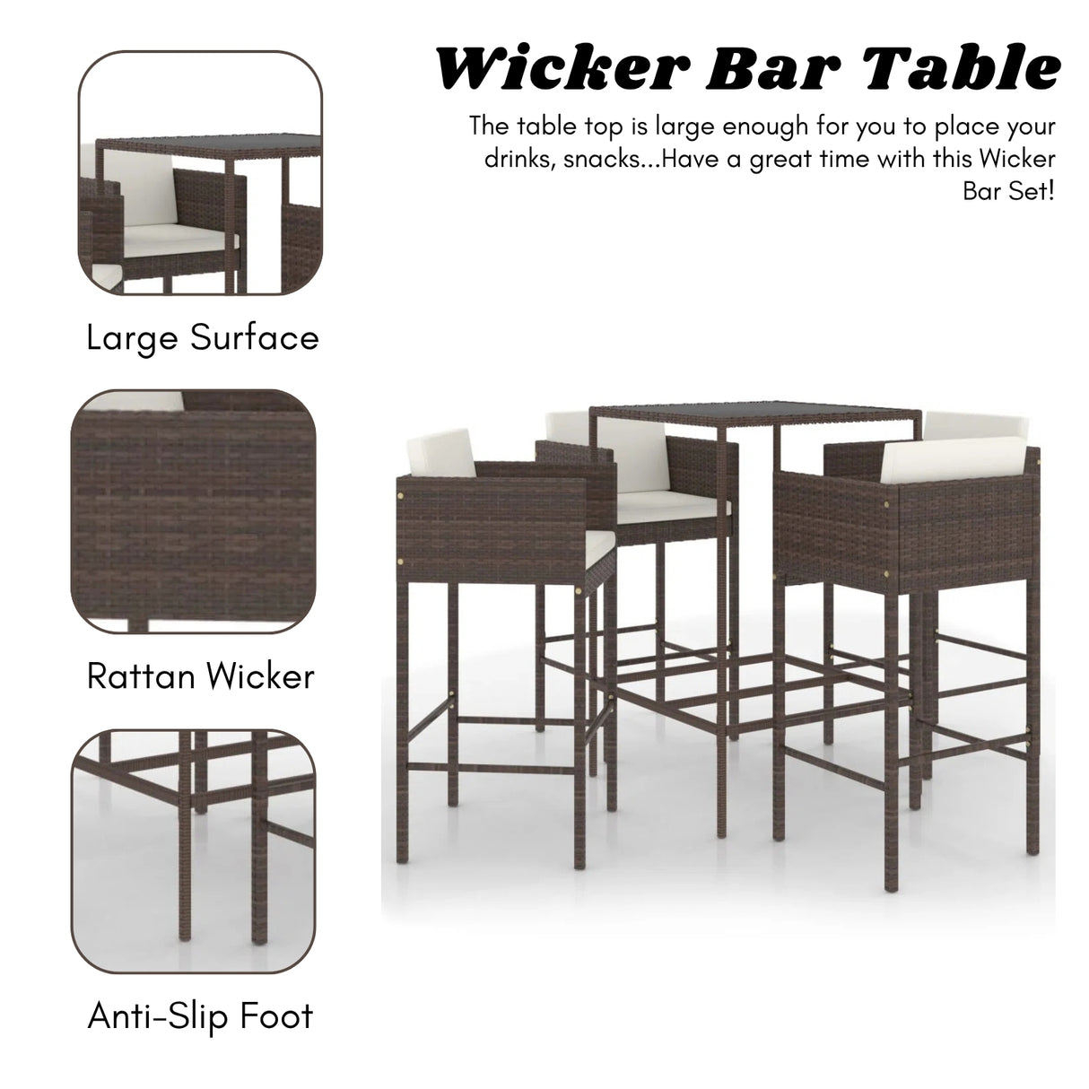 5-Piece Outdoor Rattan Wicker Bar Set