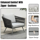5-Seater Outdoor Rope Patio Sofa Set with Glass Top Tables (Black & Grey)