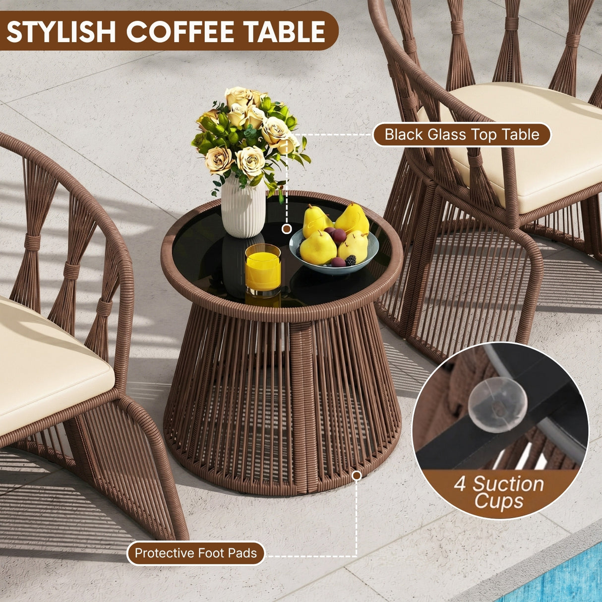 Outdoor Rope 3-Piece Patio Set (Brown & Cream)