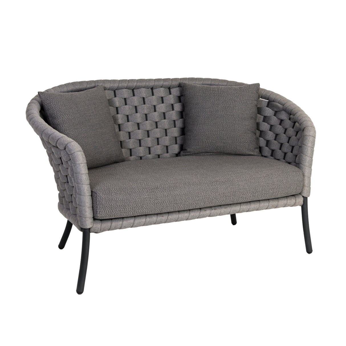 Outdoor Grey Rope 4 Piece Patio Sofa Set with Dark Grey Cushions