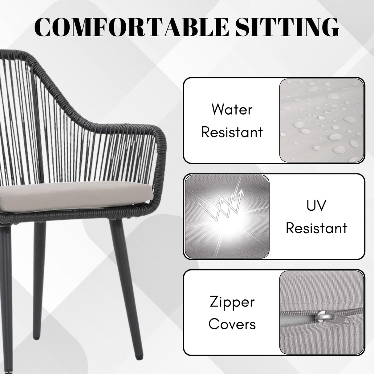 5-Piece Outdoor Rope Patio Dining Set With Glass Top Table