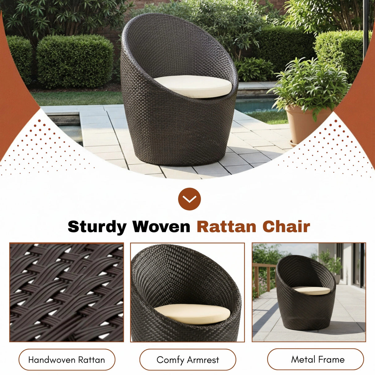 Outdoor Rattan Wicker 3-Piece Conversation Set