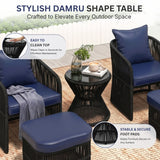 Outdoor 5 Piece Rope Patio Chair Ottoman Set (Black & Navy-Blue)