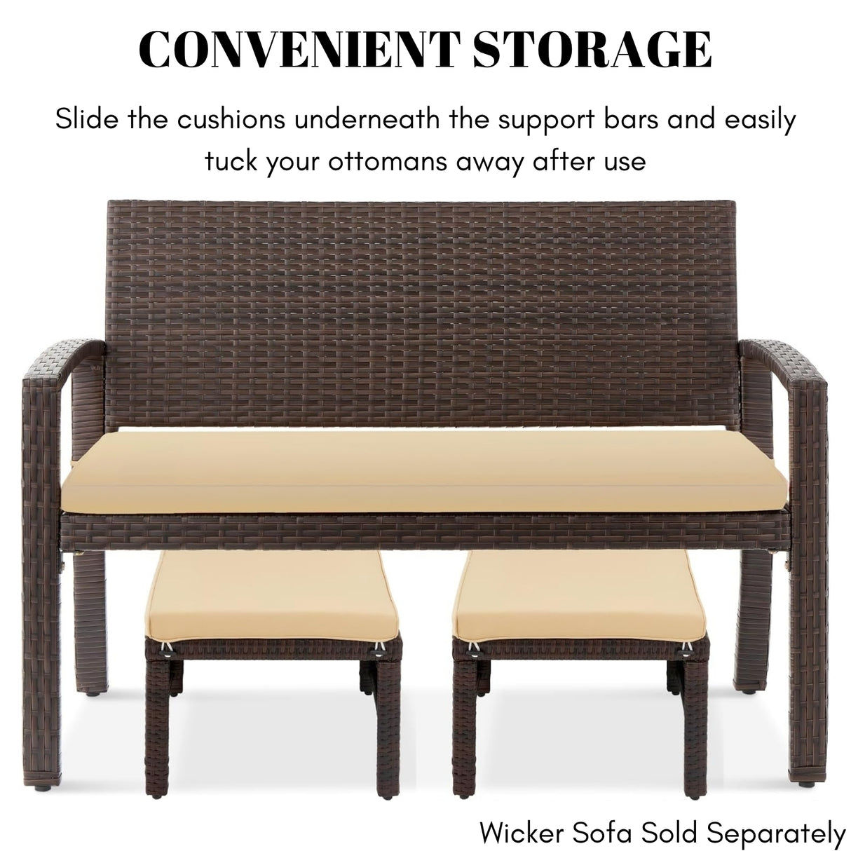 Set of 2 Wicker Ottomans, Multipurpose Outdoor Furniture