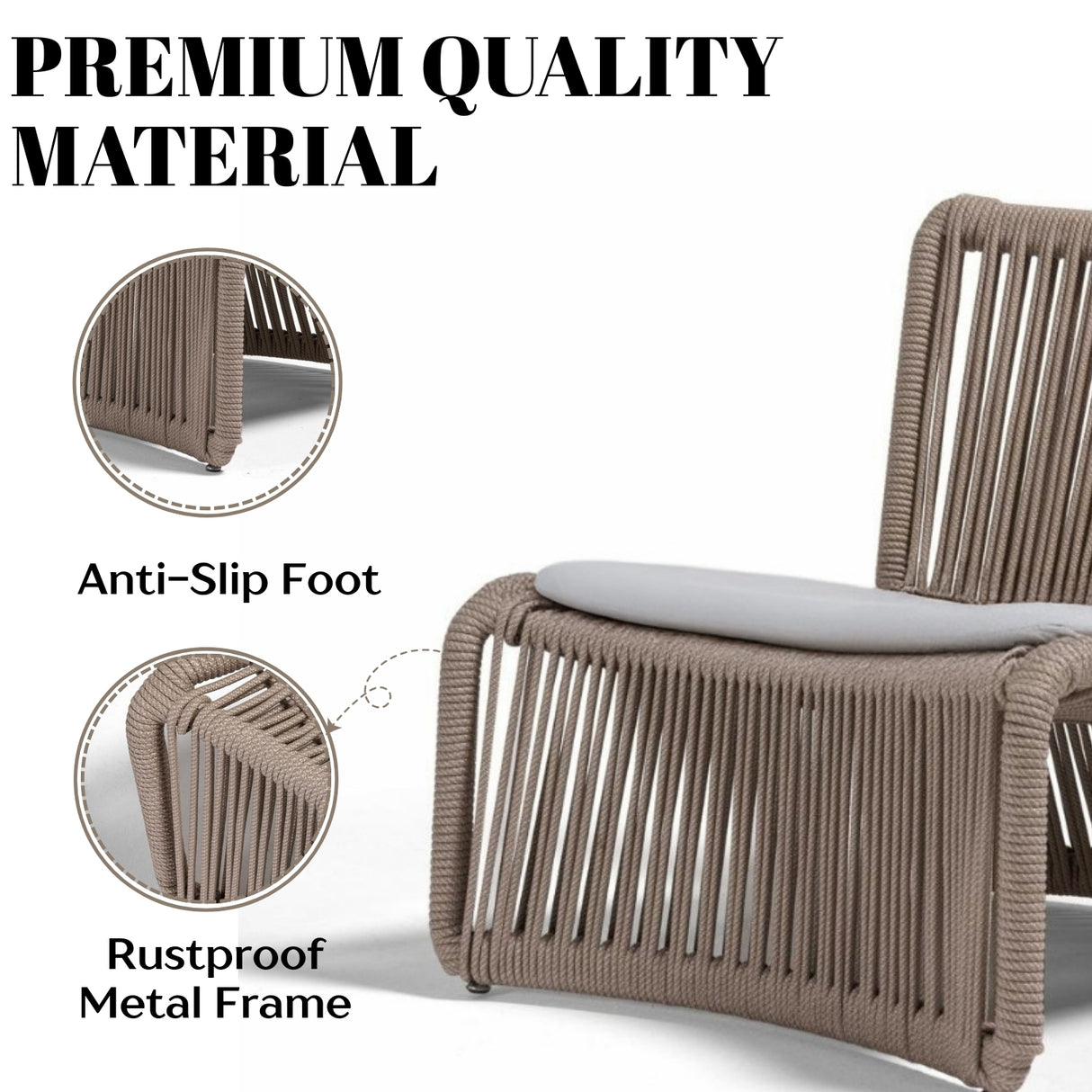 3-Piece Outdoor Beige Rope Patio Set